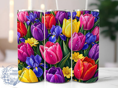 Vibrant Spring Flowers 20oz Tumbler, Vibrant spring flowers, Floral tumbler wrap, 20oz skinny tumbler, Spring flower print, Sublimation tumbler wrap, Colorful floral pattern, Bright floral design Sublimation ToriDesigns 