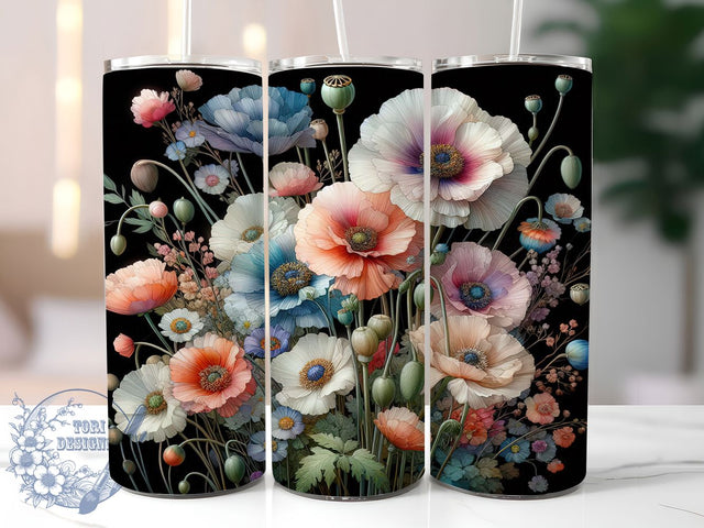 Vibrant Spring Wildflower Tumbler, Seamless Floral Wrap, Vibrant Watercolour Design, Sublimation Cup, 20oz Skinny Tumbler, Botanical Drinkware, Colorful Flower Style Sublimation ToriDesigns 