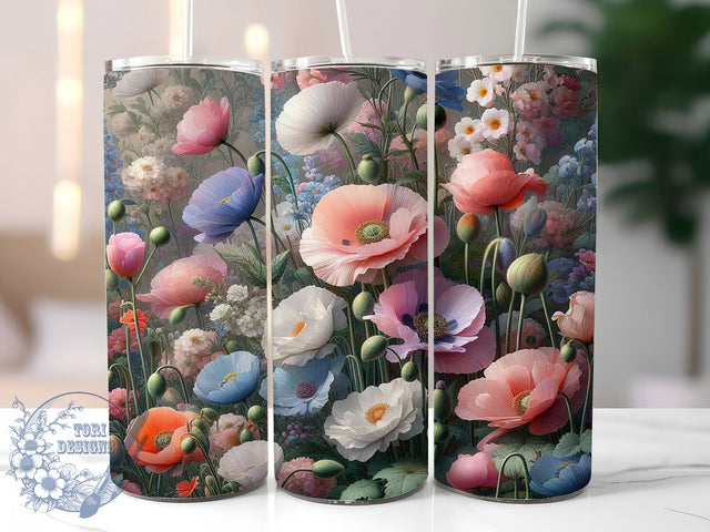 Vibrant Spring Wildflower Tumbler, Seamless Floral Wrap, Vibrant Watercolour Design, Sublimation Cup, 20oz Skinny Tumbler, Botanical Drinkware, Colorful Flower Style Sublimation ToriDesigns 
