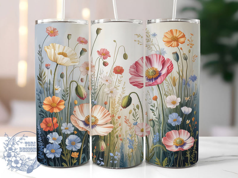 Vibrant Spring Wildflower Tumbler, Seamless Floral Wrap, Vibrant Watercolour Design, Sublimation Cup, 20oz Skinny Tumbler, Botanical Drinkware, Colorful Flower Style Sublimation ToriDesigns 