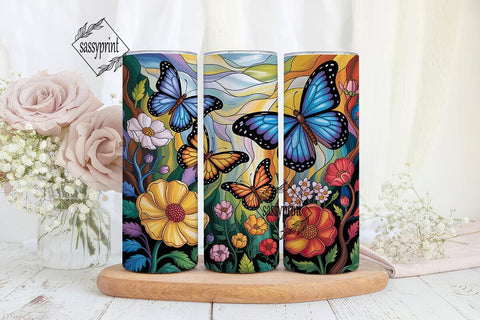 Vibrant Stained Glass Butterflies PNG Sublimation sassyprint 