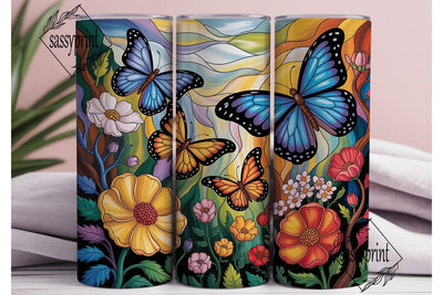 Vibrant Stained Glass Butterflies PNG Sublimation sassyprint 