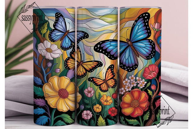 Vibrant Stained Glass Butterflies PNG Sublimation sassyprint 