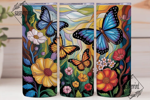 Vibrant Stained Glass Butterflies PNG Sublimation sassyprint 