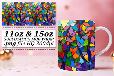 Vibrant Stained Glass Tree 11oz/15oz Mug Wrap Design Sublimation afrosvg 