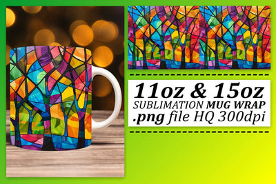 Vibrant Stained Glass Tree 11oz/15oz Mug Wrap Design Sublimation afrosvg 