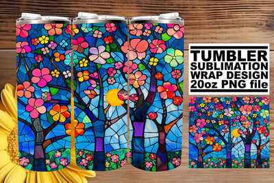 Vibrant Stained Glass Tree 20oz Tumbler Wrap Design Sublimation afrosvg 