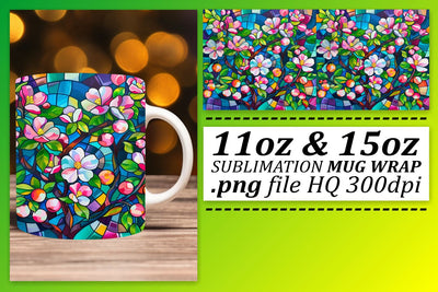 Vibrant Stained Glass Tree Mug Wrap 11oz/15oz Sublimation Sublimation afrosvg 