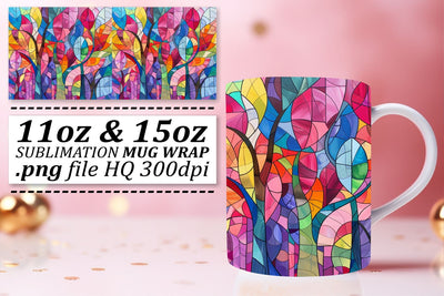Vibrant Stained Glass Tree Mug Wrap 11oz/15oz Sublimation Sublimation afrosvg 