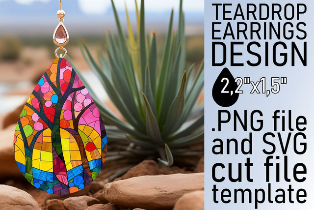 Vibrant Stained Glass Tree Teardrop Earrings Art Sublimation afrosvg 