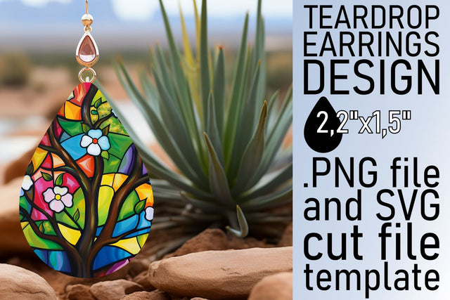 Vibrant Stained Glass Tree Teardrop Earrings Design Sublimation afrosvg 