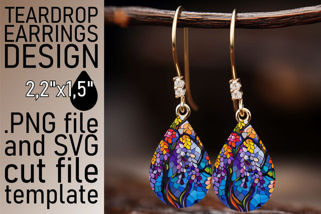 Vibrant Stained Glass Tree Teardrop Earrings Design Sublimation afrosvg 
