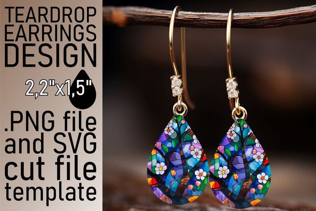 Vibrant Stained Glass Tree Teardrop Earrings Design Sublimation afrosvg 