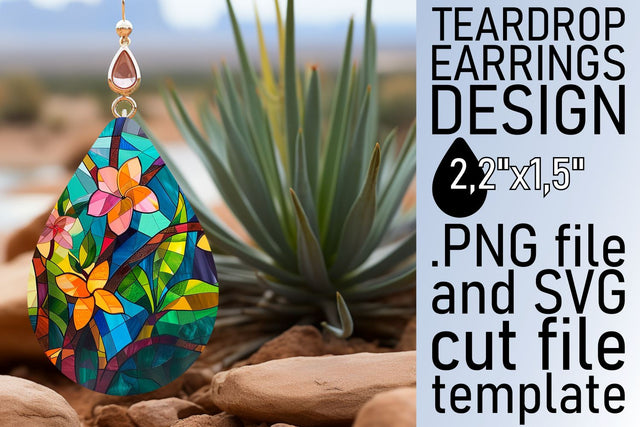 Vibrant Stained Glass Tree Teardrop Earrings Design Sublimation afrosvg 