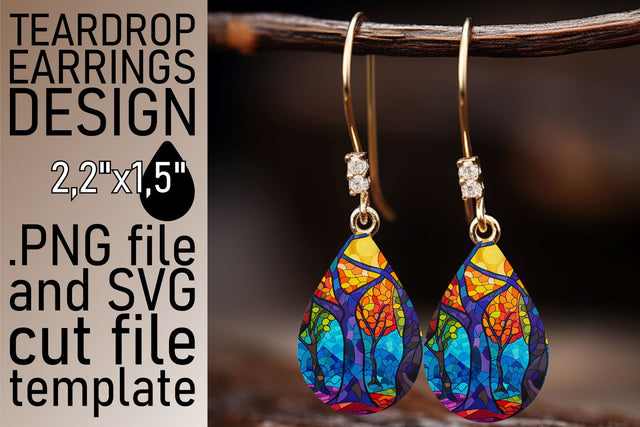 Vibrant Stained Glass Tree Teardrop Earrings Sublimation Sublimation afrosvg 