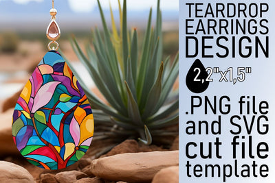 Vibrant Stained Glass Tree Teardrop Earrings Sublimation Sublimation afrosvg 