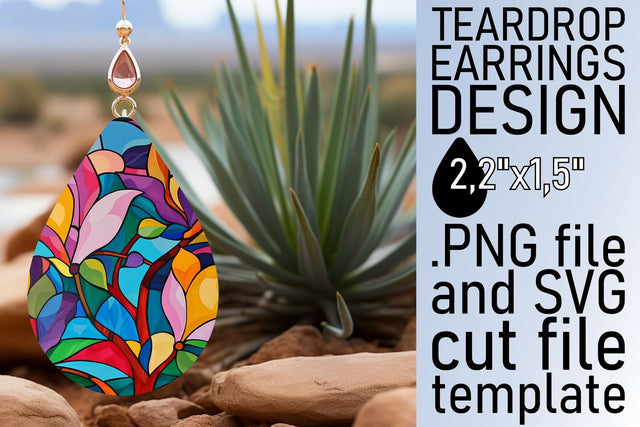 Vibrant Stained Glass Tree Teardrop Earrings Sublimation Sublimation afrosvg 