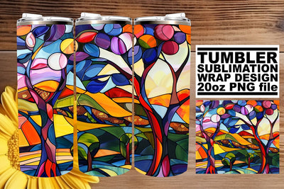 Vibrant Stained Glass Tree Tumbler Wrap 20oz Sublimation Sublimation afrosvg 