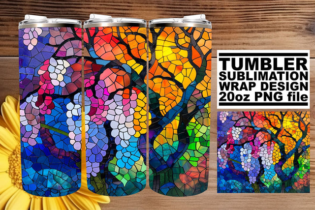 Vibrant Stained Glass Tree Tumbler Wrap 20oz Sublimation Sublimation afrosvg 
