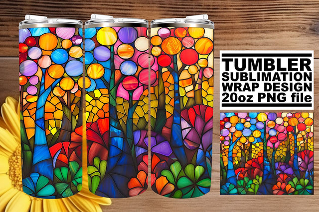 Vibrant Stained Glass Tree Wrap 20oz Tumbler Art Sublimation afrosvg 