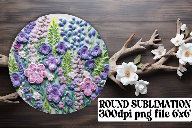 Vibrant Sublimation Creations - 3D Embroidered Flowers, Round Ornaments, Circle, Keychain, Car Coaster Sublimation afrosvg 