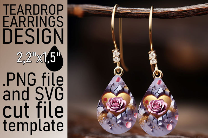 vibrant sublimation file! , Chic teardrop earrings template, 3D Heart Sublimation afrosvg 