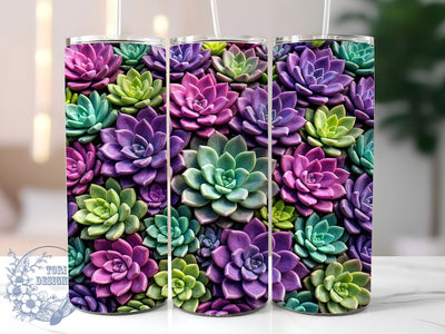 Vibrant Succulent Cluster 20oz Tumbler, Cactus Art, Bold Colors, Desert Flora, Botanical Design, Juicy Texture, Modern Nature, Sublimation Wrap Sublimation ToriDesigns 