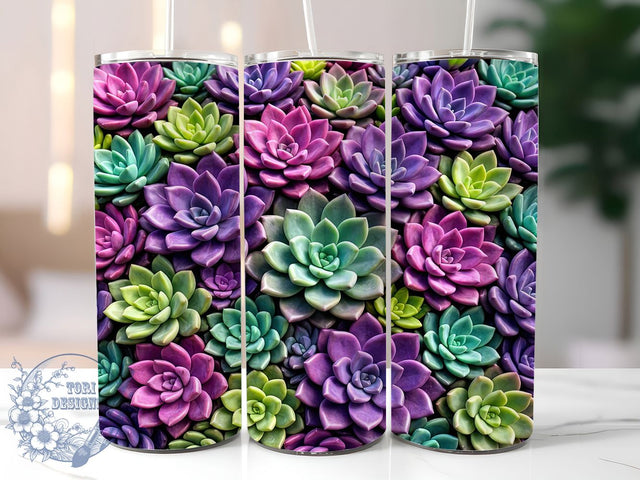 Vibrant Succulent Cluster 20oz Tumbler, Cactus Art, Bold Colors, Desert Flora, Botanical Design, Juicy Texture, Modern Nature, Sublimation Wrap Sublimation ToriDesigns 