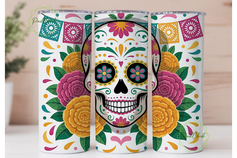 Vibrant Sugar Skull Flowers 20oz Tumbler Sublimation PixelChick 