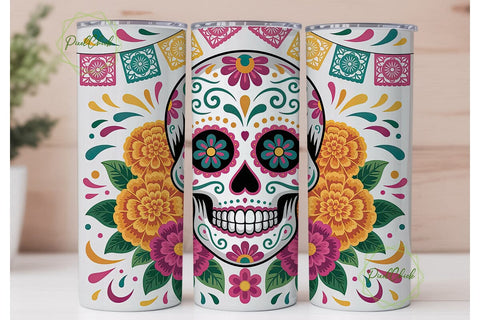 Vibrant Sugar Skull Flowers 20oz Tumbler Sublimation PixelChick 