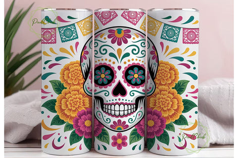 Vibrant Sugar Skull Flowers 20oz Tumbler Sublimation PixelChick 
