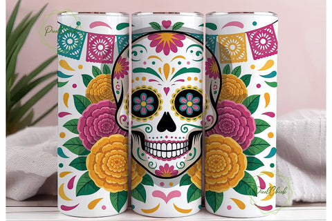 Vibrant Sugar Skull Flowers 20oz Tumbler Sublimation PixelChick 