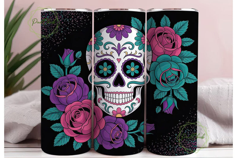 Vibrant Sugar Skull Rose 20oz Tumbler Sublimation PixelChick 