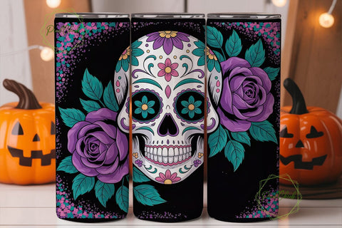 Vibrant Sugar Skull Rose 20oz Tumbler Sublimation PixelChick 