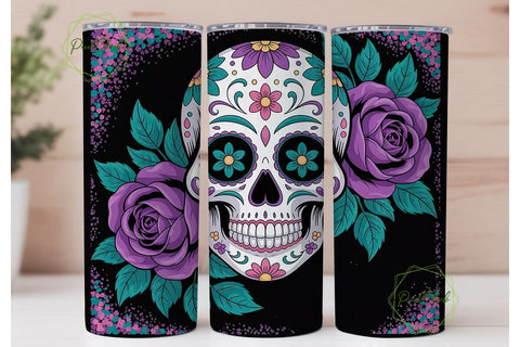 Vibrant Sugar Skull Rose 20oz Tumbler Sublimation PixelChick 