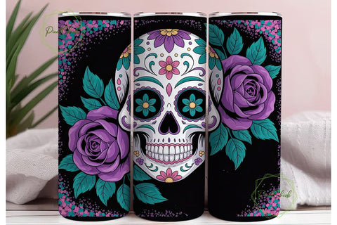 Vibrant Sugar Skull Rose 20oz Tumbler Sublimation PixelChick 