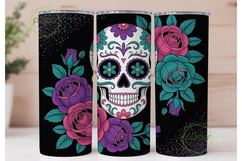 Vibrant Sugar Skull Rose 20oz Tumbler Sublimation PixelChick 