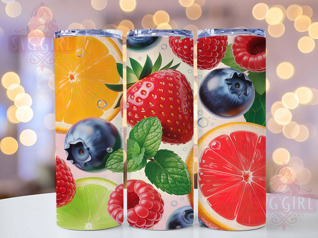Vibrant Summer Fruit Slice Tumbler, Berries in Water Wrap, Seamless Fruit Sublimation, Refreshing Drink Cup, 20Oz Skinny Tumbler Wrap, Summer Fruit Mug, Vibrant Hydration Design Sublimation SvggirlplusArt 