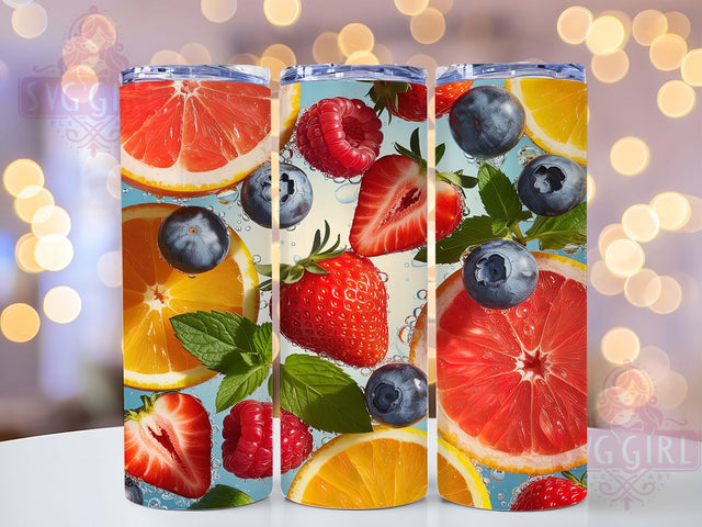 Vibrant Summer Fruit Slice Tumbler, Berries in Water Wrap, Seamless Fruit Sublimation, Refreshing Drink Cup, 20Oz Skinny Tumbler Wrap, Summer Fruit Mug, Vibrant Hydration Design Sublimation SvggirlplusArt 
