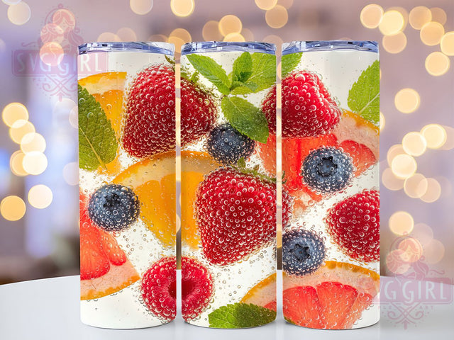 Vibrant Summer Fruit Slice Tumbler, Berries in Water Wrap, Seamless Fruit Sublimation, Refreshing Drink Cup, 20Oz Skinny Tumbler Wrap, Summer Fruit Mug, Vibrant Hydration Design Sublimation SvggirlplusArt 