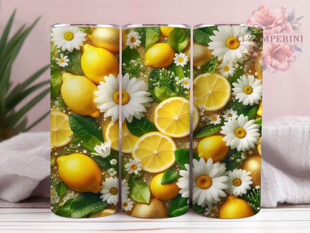 Vibrant Summer Lemon Daisy Tumbler, Daisy Floral Wrap, Citrus Tumbler Design, Yellow Glitter Tumbler, Summer Lemon Tumbler, Floral Citrus Wrap, Vibrant Lemon Daisy Tumbler Sublimation Li Zamperini 