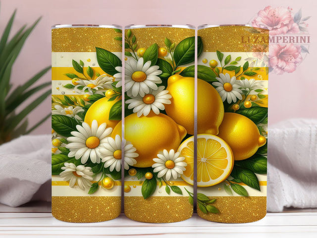 Vibrant Summer Lemon Daisy Tumbler, Daisy Floral Wrap, Citrus Tumbler Design, Yellow Glitter Tumbler, Summer Lemon Tumbler, Floral Citrus Wrap, Vibrant Lemon Daisy Tumbler Sublimation Li Zamperini 