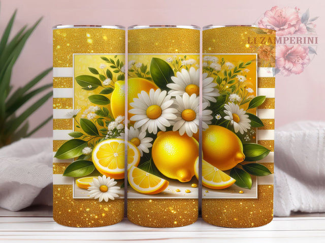 Vibrant Summer Lemon Daisy Tumbler, Daisy Floral Wrap, Citrus Tumbler Design, Yellow Glitter Tumbler, Summer Lemon Tumbler, Floral Citrus Wrap, Vibrant Lemon Daisy Tumbler Sublimation Li Zamperini 