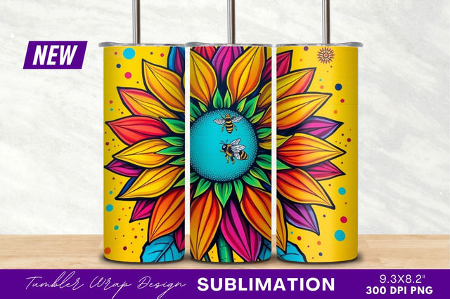 Vibrant Sunflower And Bees Tumbler Png Design Sublimation Regulrcrative 