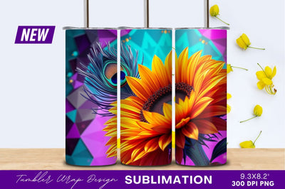 Vibrant Sunflower And Peacock Feather Still Life Sublimation Regulrcrative 