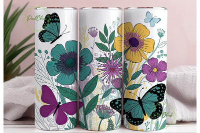 Vibrant Sunflower Butterfly 20oz Tumbler Sublimation PixelChick 