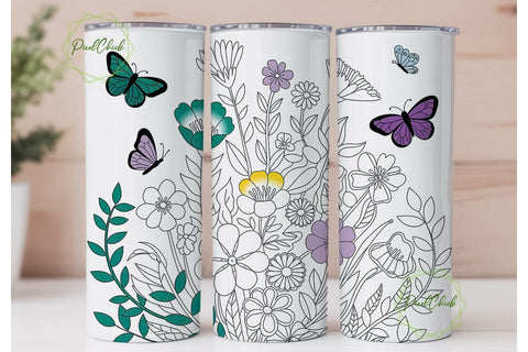 Vibrant Sunflower Butterfly 20oz Tumbler Sublimation PixelChick 