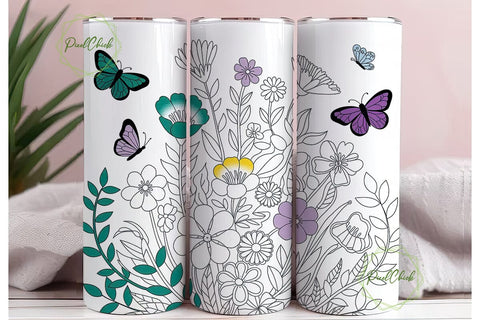 Vibrant Sunflower Butterfly 20oz Tumbler Sublimation PixelChick 