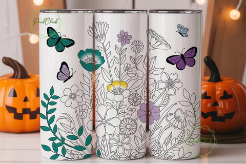 Vibrant Sunflower Butterfly 20oz Tumbler Sublimation PixelChick 