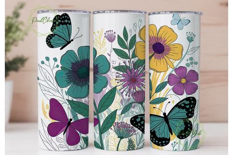 Vibrant Sunflower Butterfly 20oz Tumbler Sublimation PixelChick 